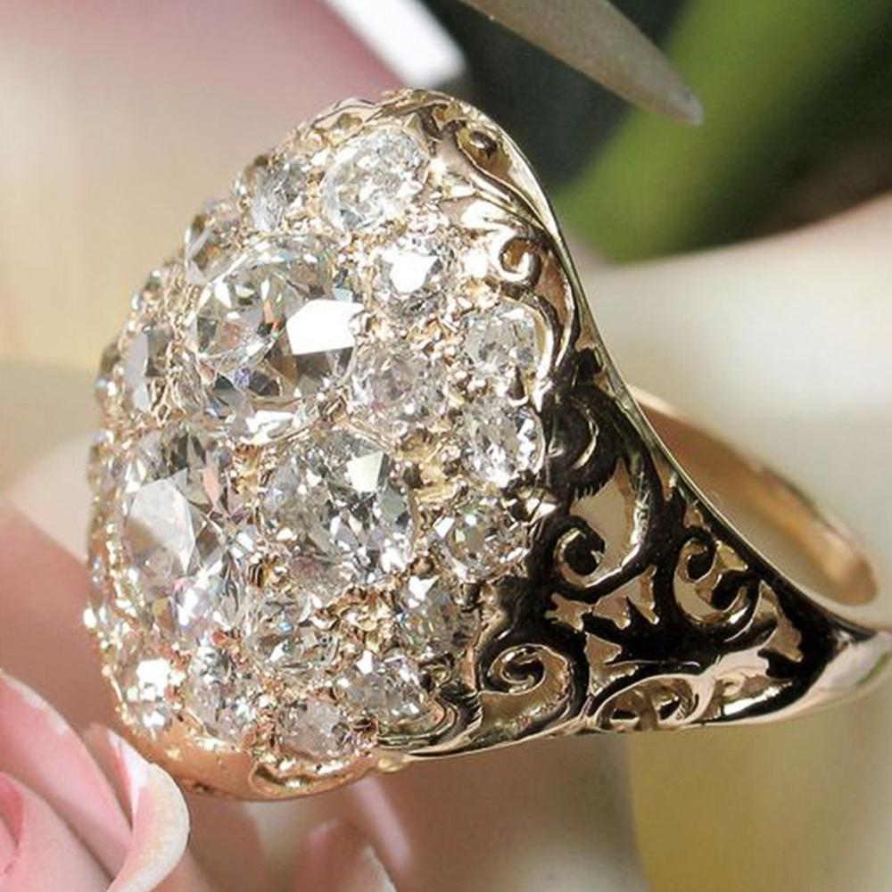 Wunderschöne Goldfarbe Braut Eheringe Voll Zirkonia Brillant Damen Party Accessoires Hochwertiger Damenschmuck 10