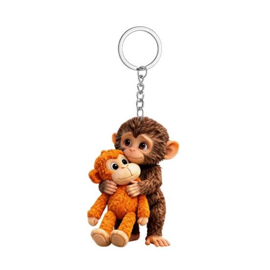 Affe umarmendes Plüschtier Schlüsselanhänger 2D Acryl Schlüsselanhänger Niedliches Tier Taschenanhänger für Schlüssel Taschen Rucksäcke Zubehör 1pc A