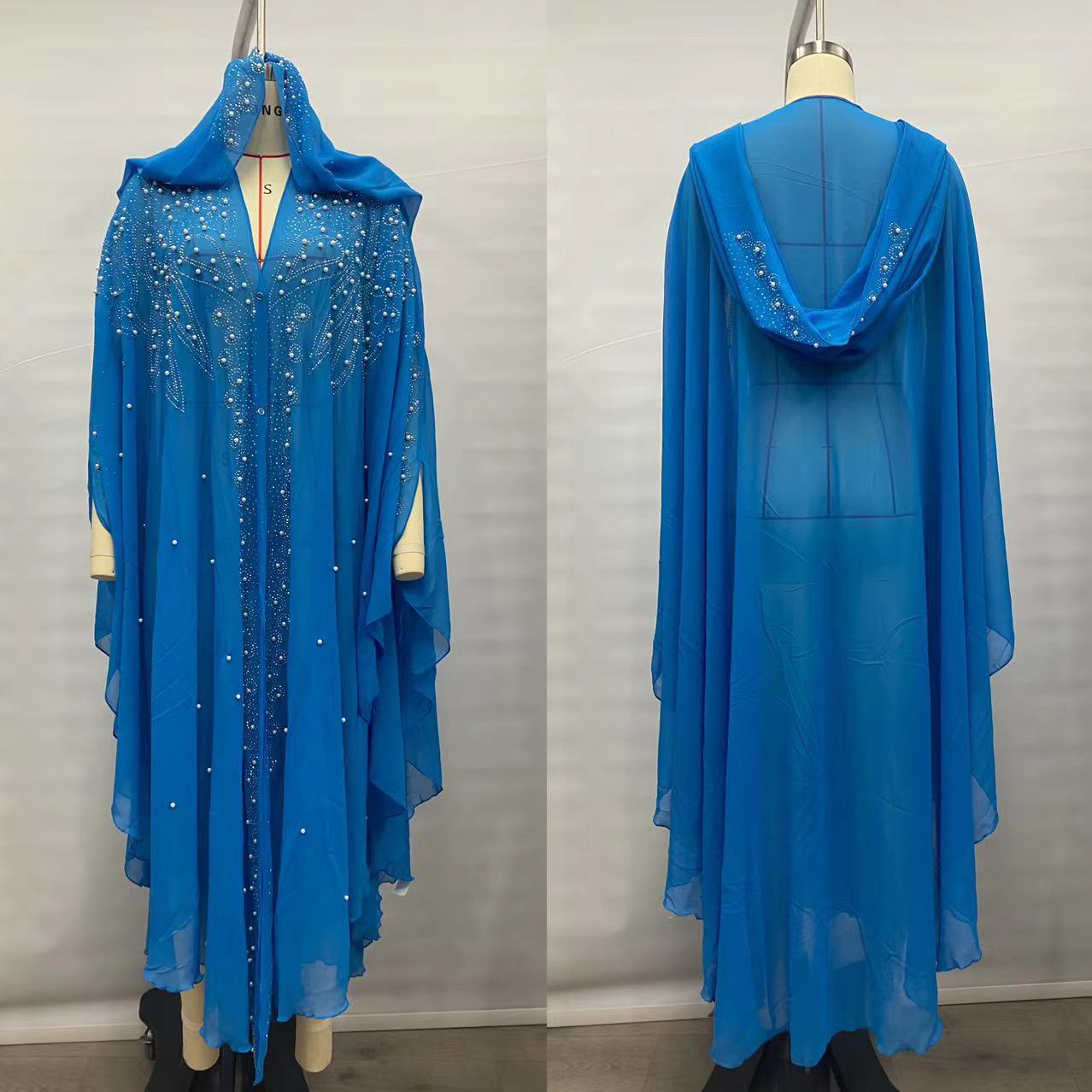 Langes Kapuzenkleid mit Hotfix-Strasssteinen und Perlen Muslimische Abaya Elegant Stilvoll Damenbekleidung One Size