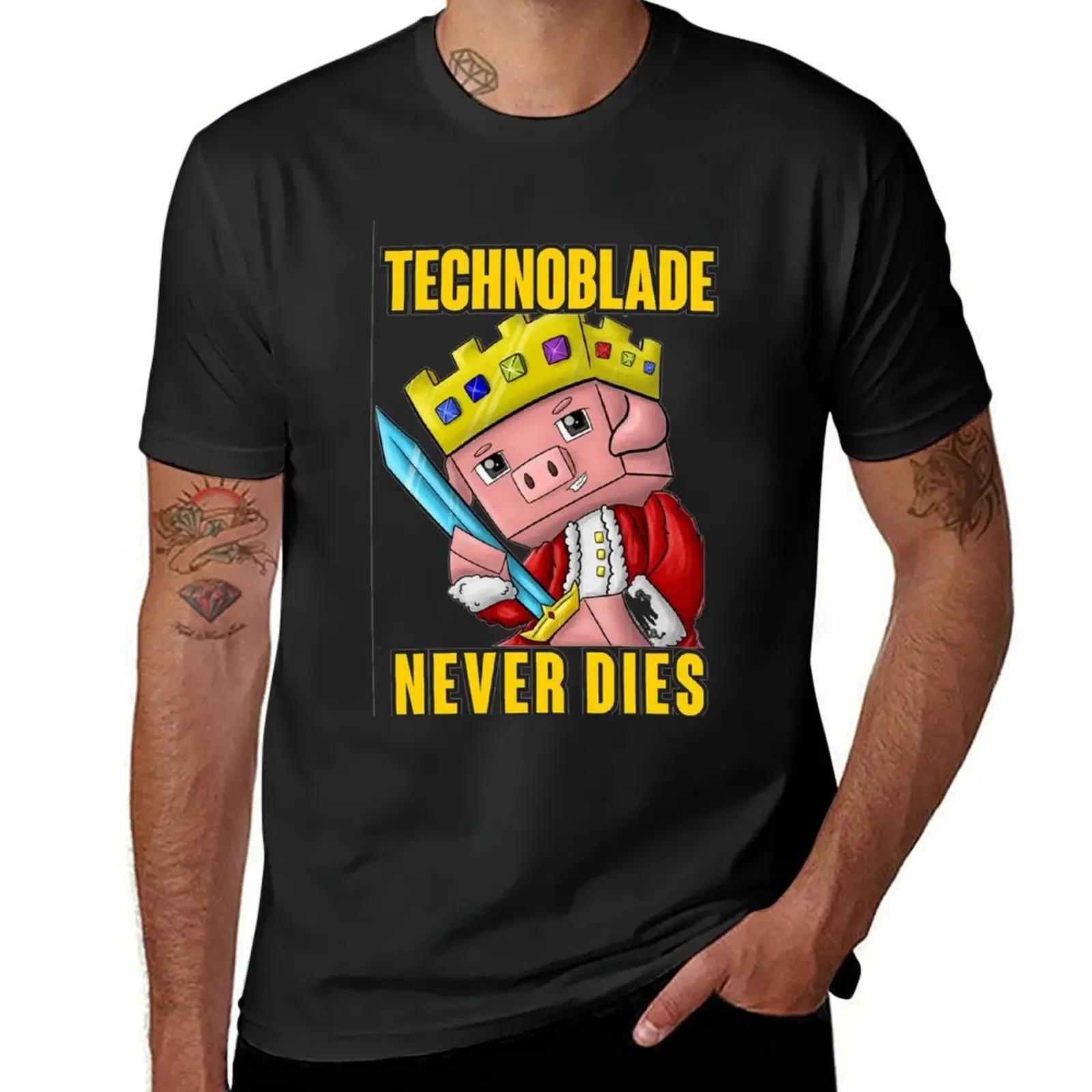 Technoblade Never Dies 2022 T-Shirt kundenspezifisch Übergrößen Oberteile Koreanische Mode Lustige Einfarbige Schwarze T-Shirts Herren S brown