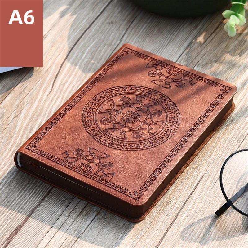 2024 Neues Tragbares Notizbuch Tagebuch Notizblock Schreibwaren Geschenk mit Vintage-Muster aus PU-Leder braun