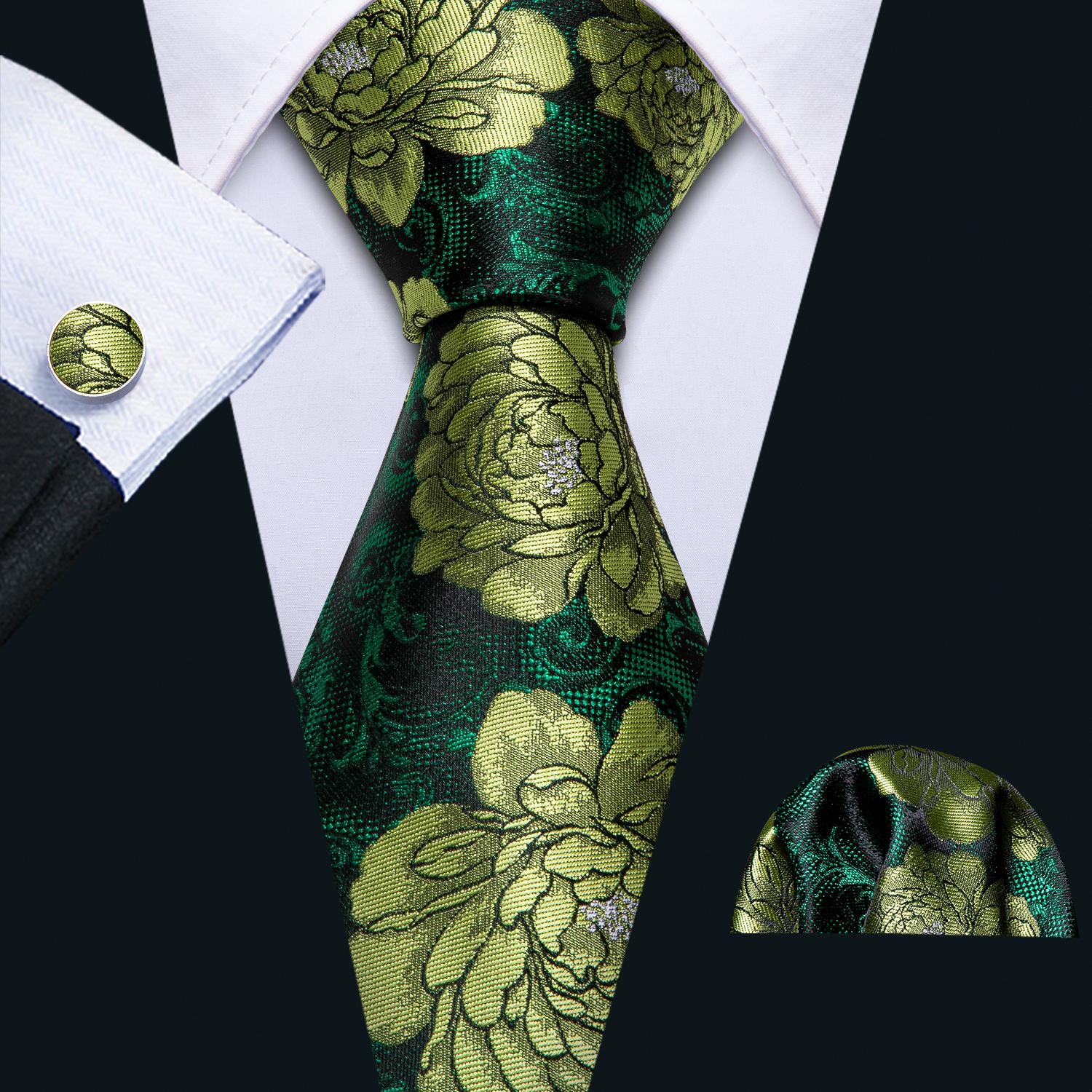 Barry.Wang Grün Minze Türkis Herren Krawatte Einstecktuch Manschettenknöpfe Set Jacquard Oliv Salbei Rasen Zyan Krawatte für Herren Hochzeit Geschäftsgeschenk black