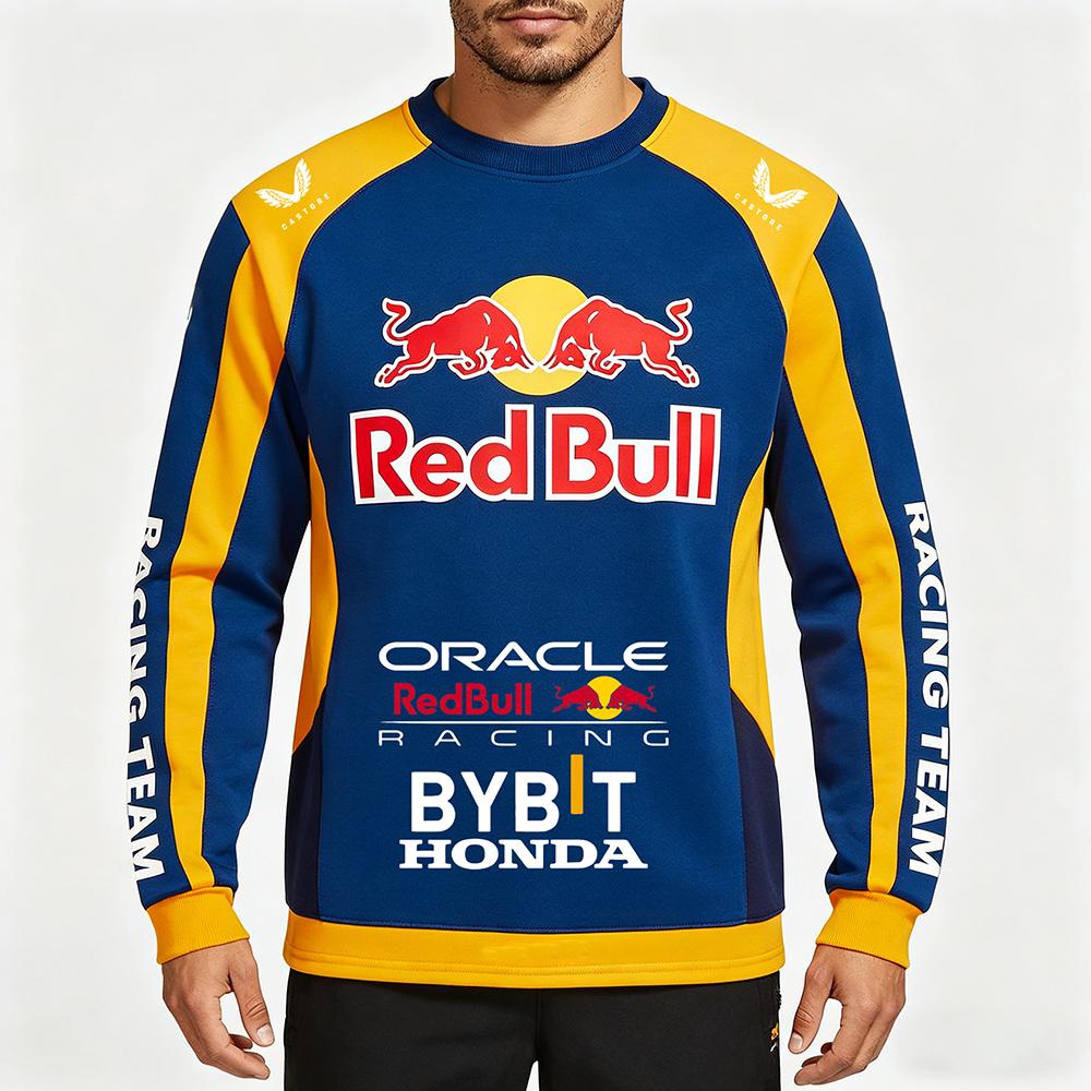 Herren Frühlings- und Herbstkleidung für Red Bull F1 Racing und Motorradfahren, Red Bull Nischenstil, Neues Rundhals-Langarmshirt M
