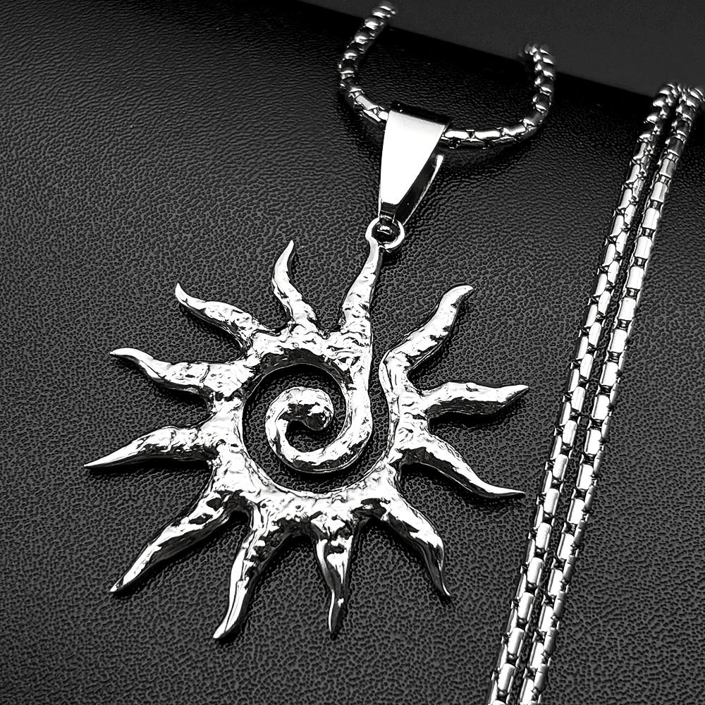 Spiralsonnen-Anhänger Halskette für Damen Herren Edelstahl Silberfarbe Tägliches Tragen Boho Vintage Chic Halskette Geschenk Schmuck gray