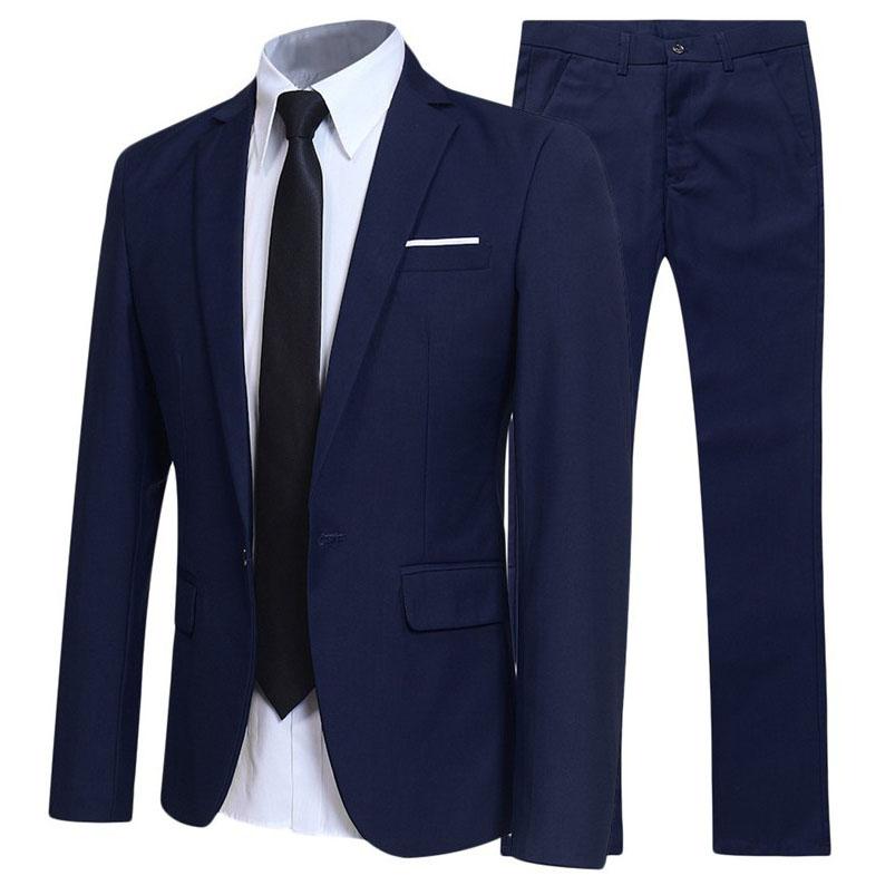 Herren Britischer Stil Elegante Blazer 2-teilige Sets Business Hemd Hose Jacke Mantel 3 Anzüge Formelle Kleidung Hochzeitsanzug L navy blau