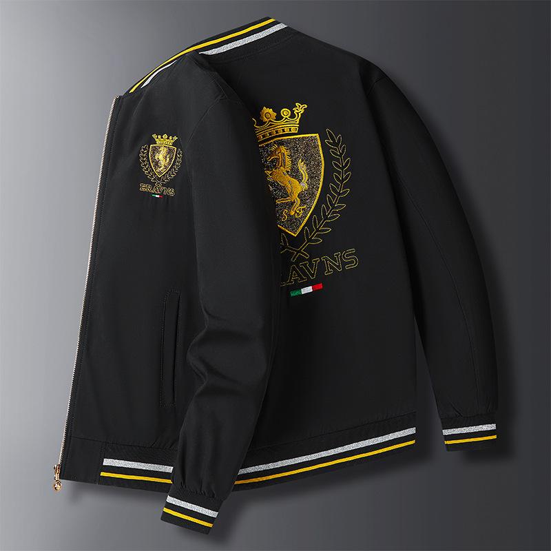 Herren Frühling und Herbst Bestickte Jacke Herren Trendmarke Jugendlicher Gutaussehender Trend Ins Baseballanzug Slim Jacke 5XL schwarz