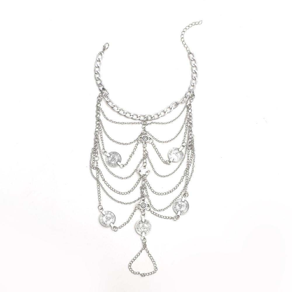 Fußkettchen mit exotischen Münzen und Kreuzkette im Retro-Stil für Frauen, Boho, ethnisch, Sommer, Strand, Party, Füße, Kette, weiblicher Tanz, Schmuck, Zubehör silber
