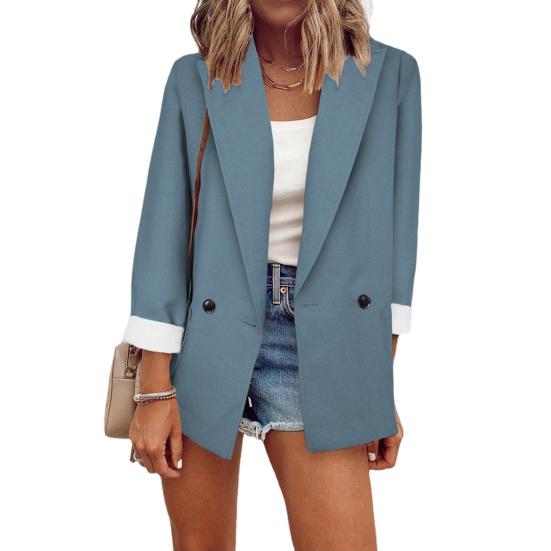 Einfarbiger, langärmeliger, großer Taschen-Einzelknopf-Büro-Blazer, modisches Revers, Büro-Anzugjacke, Arbeitskleidung 2XL blau