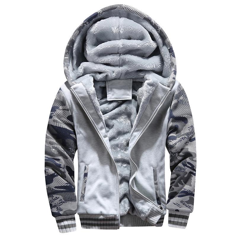 Herren Winterjacke Verdicken Jacken Mit Kapuze Fleece Langarm Daunenjacke Mann Casual Streetwear Herrenbekleidung XXXXL licht grau