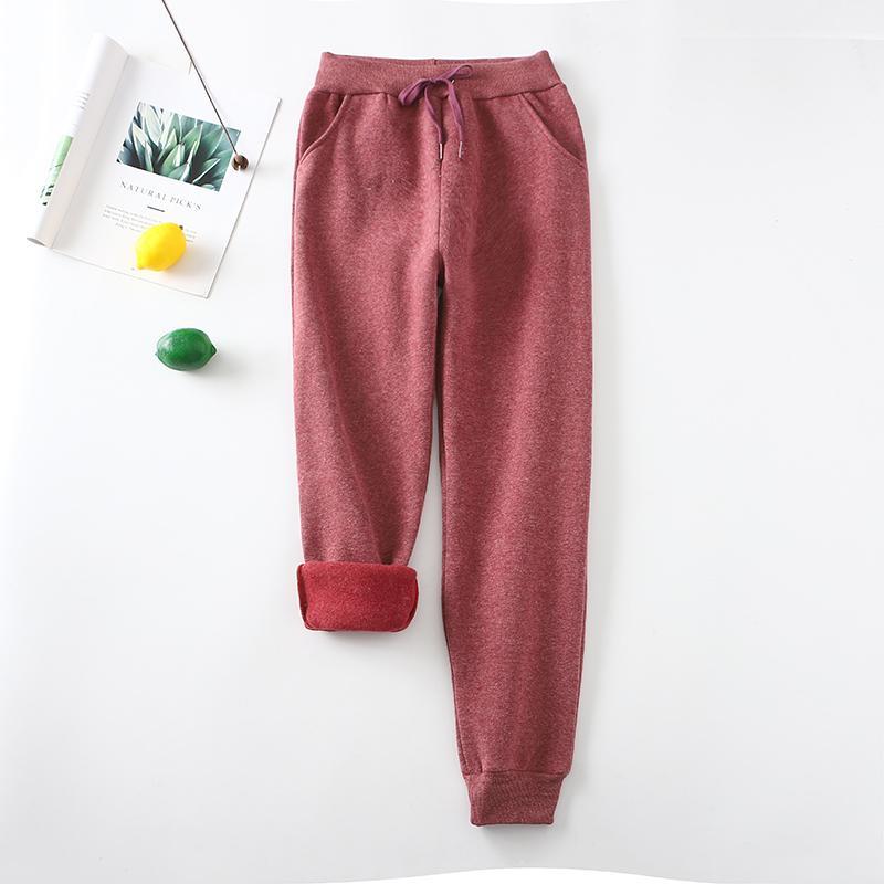 Winter Jogginghose Frauen Schwarz Casual Jogger Halten Warme Hosen Verdicken Samt Hosen Streetwear Frauen XXL wein rot