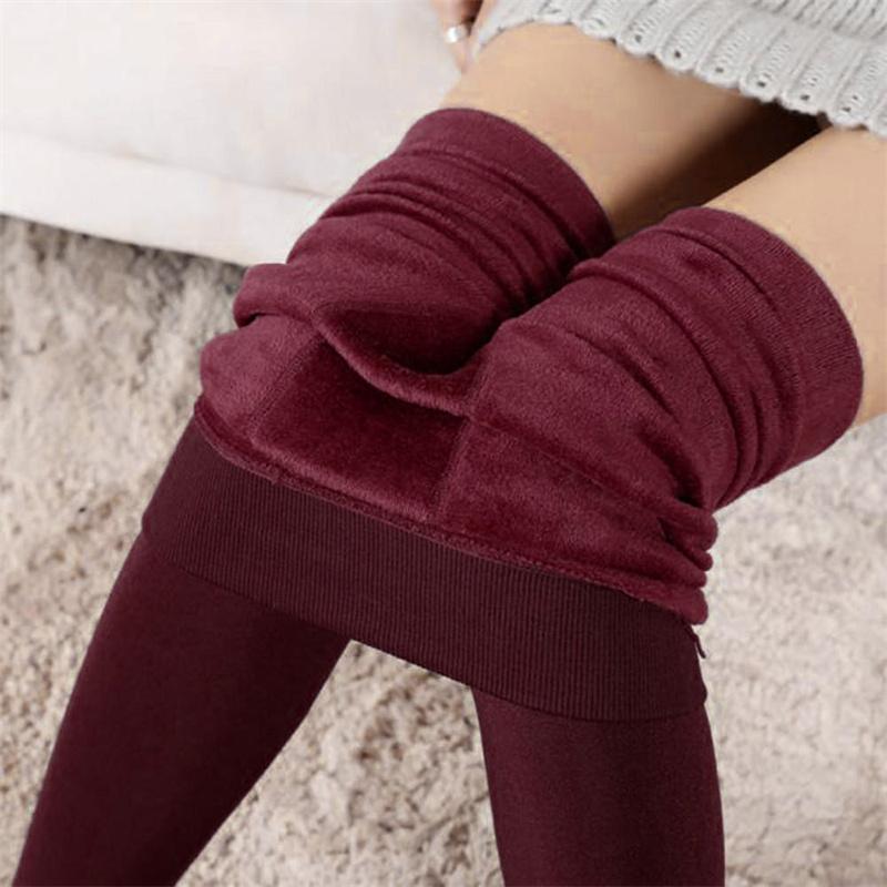 Auroth Winter-Frauen-Plus-Samt-warme Leggings, elastische hohe Taille, verdickte Leggings, hohe Stretch-Strumpfhose XXL wein rot