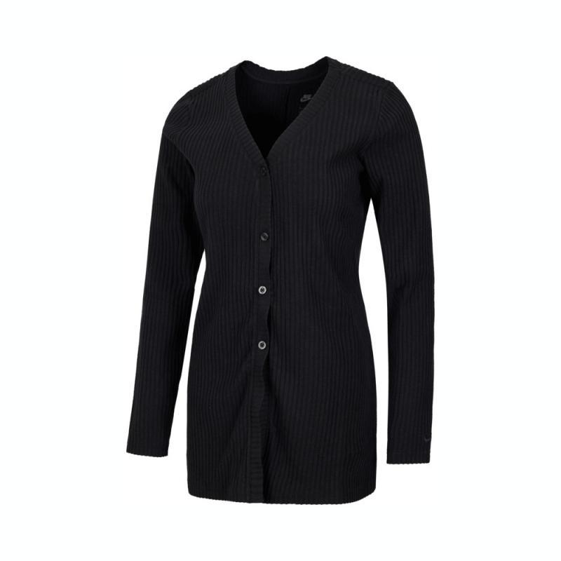 Nike Nsw Chll Knt Rippstrick-Cardigan Mode Vielseitig Bequem V-Ausschnitt Langarm Kleid Damenkleider Schwarz HJ1244-010 M