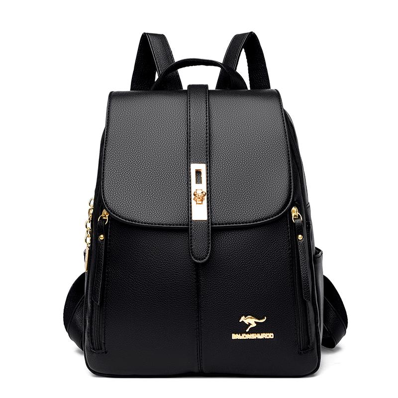 Damen Rucksäcke mit großer Kapazität Geldbörsen Hochwertiges Leder Damen Vintage Tasche Schultaschen Reisetasche Damen Rucksack KTY schwarz