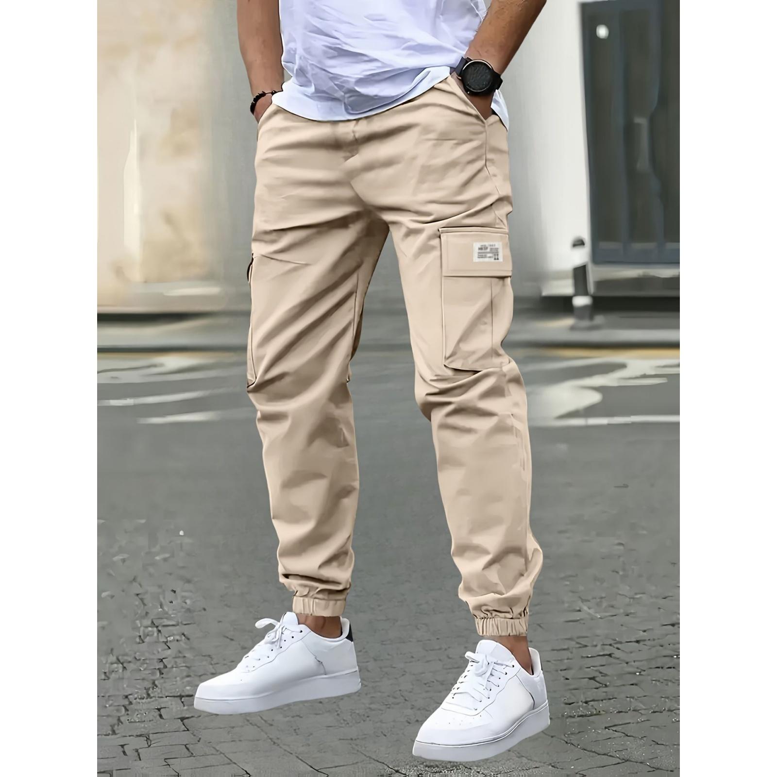 Herren lässige Skinny Cargo-Hose, Herren Outdoor-Sport 9-Zoll-Hose L khaki