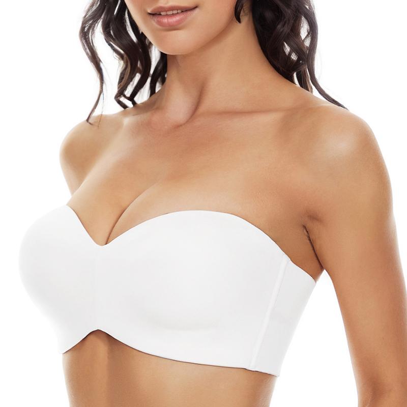 Trägerlose BHs für Damen, rutschfest, ungefüttert, Büstenhalter, nahtlos, unsichtbar, Lifting-Dessous, Stütz-BH in Übergröße, Push-up-BHs 48G weiß