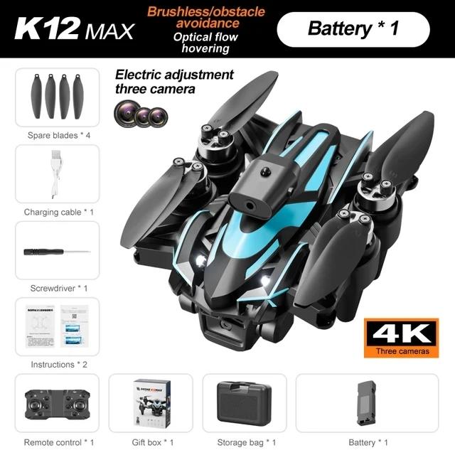 Neue ferngesteuerte Drohne K12 Pro ESC mit drei HD-Kameras, bürstenloser, faltbarer Hubschrauber, 360°-Radar-Hindernisvermeidung, WIFI FPV-Quadcopter-Spielzeug 2 battery schwarz