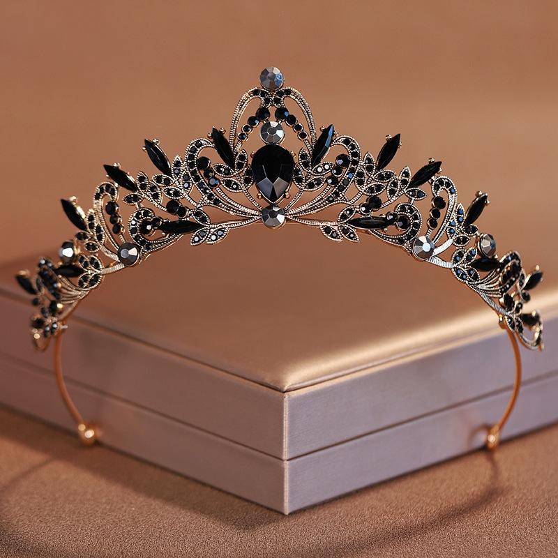 Neue Barock Retro Schwarze Luxus Krone Braut Tiara Hochzeitskleid Hochzeitsaccessoires Geburtstagskrone