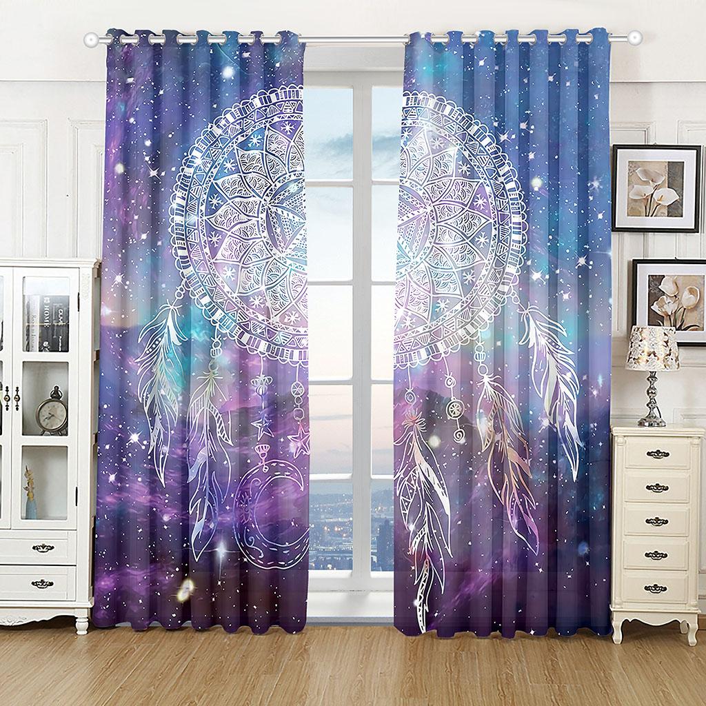 2 stücke Traumfänger Feder Linie Anker Fenster Vorhänge Wohnkultur Wohnzimmer Vorhang Küche Vorhänge Vorhänge für Schlafzimmer W50H130(CM)x2&Hook gray