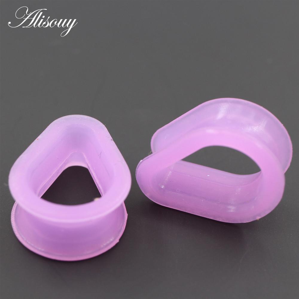 Alisouy 2PCS Silikon Flexible Tränen Wasser Tropfen Flares Flesh Ohr Plugs Tunnel Expander Keil Messgeräte Ohrringe Piercing Schmuck 14mm violett
