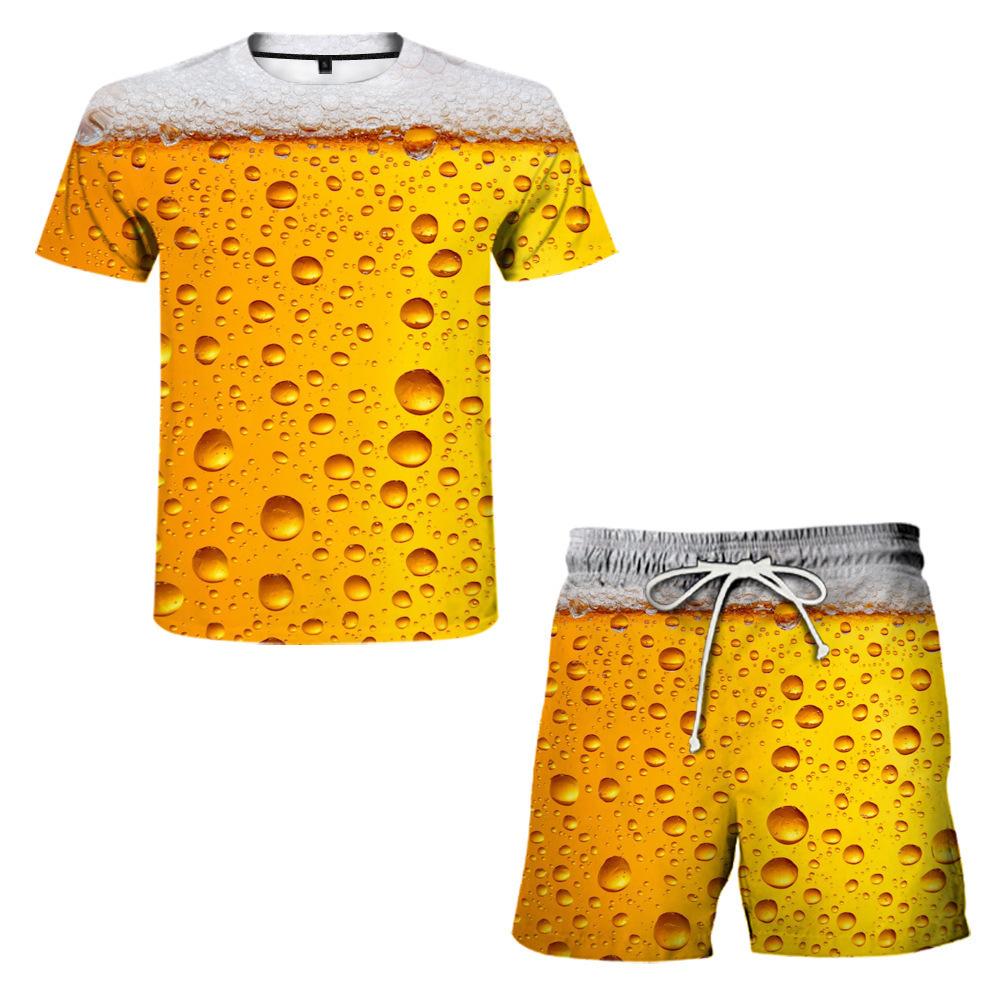 Herren Kurzarm T-Shirt Shorts Zweiteilige Anzüge Herren Mode Bier 3D gedruckt Sets M
