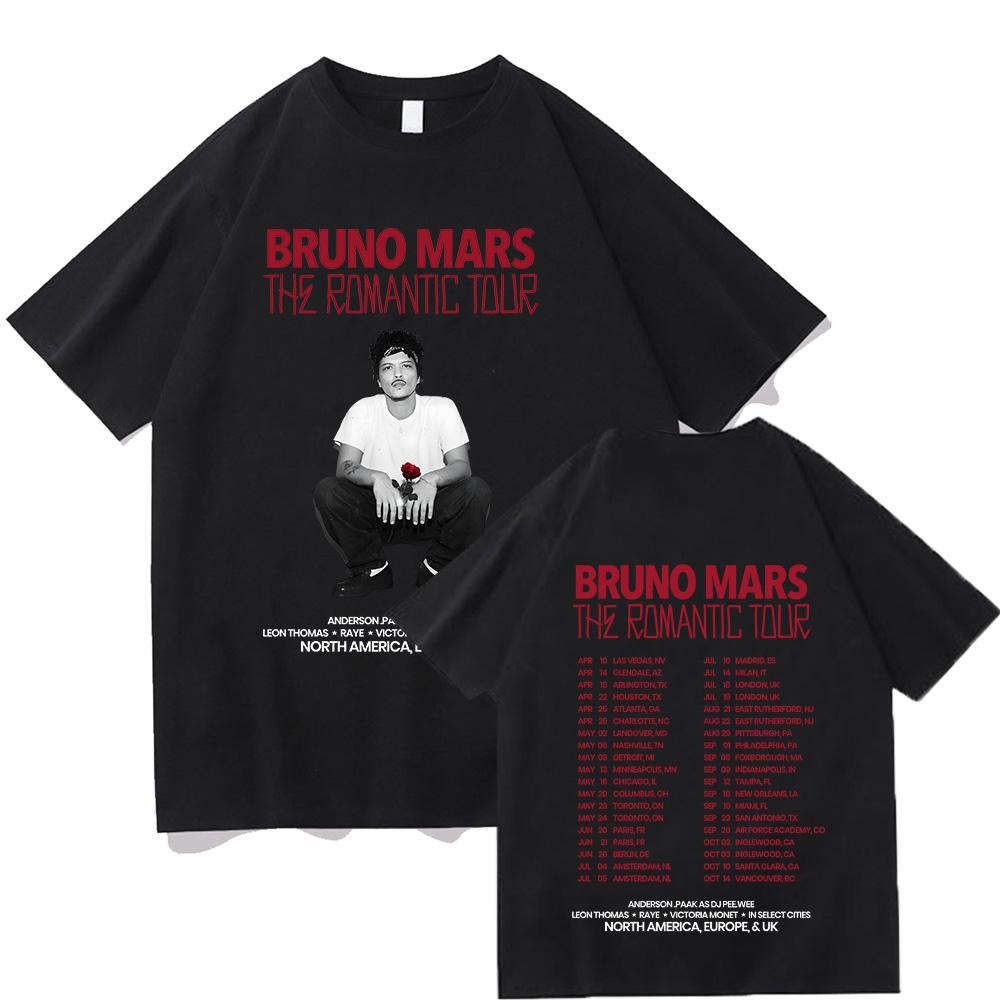 Bruno Mars The Romantic 2026 Tour T-Shirt Bruno Mars T-Shirt Unisex Jugend- und Erwachsenen-T-Shirt Konzert-Outfits Baumwolle Komfortable Schicke Oberteile XS schwarz