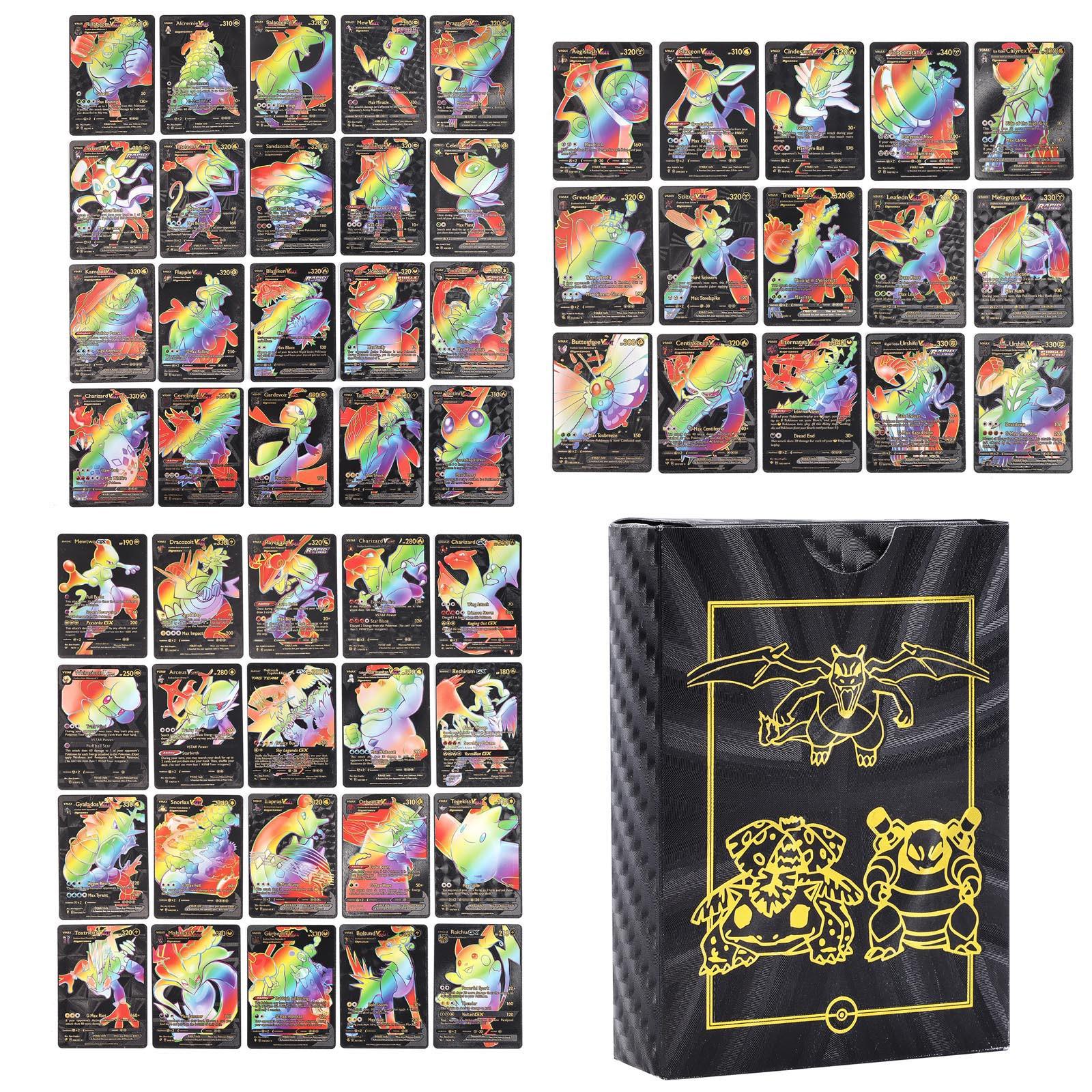 55 Stk. (5GX+3Vstar+47V-max)  Regenbogen-Goldfolie, verschiedene Karten, GX V-Star V-Max Charizard-Kartenset, Geschenkkarten-Sammler zum Geburtstag von Kindern One Size schwarz