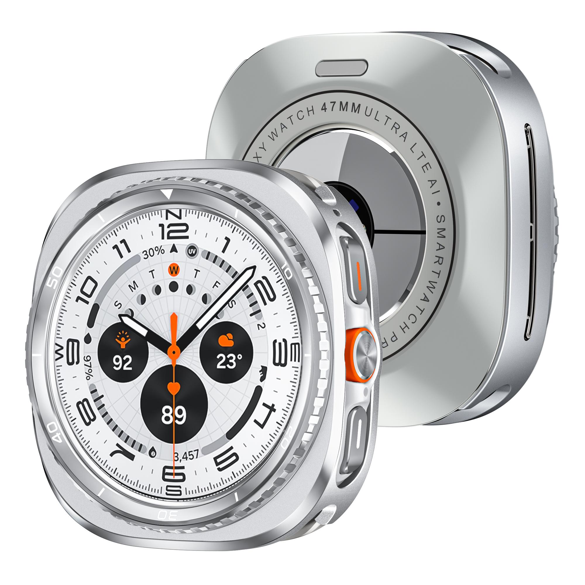 Legierung Schutzhülle für Samsung Galaxy Watch Ultra 2025 47mm Abdeckung für Galaxy Ultra Upgrade Auf 8Classic Aussehen Zubehör Galaxy Ultra 2025 silber weiße