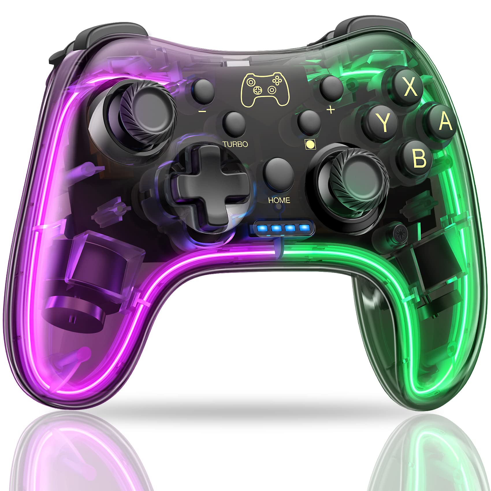 Switch-Controller mit RGB, kabellos, Switch-Gyro, Rapid und App-kompatibel, mit 10-Farben-Licht, Aufweckfunktion, Controller, Sensor, Feuer, Vibration,