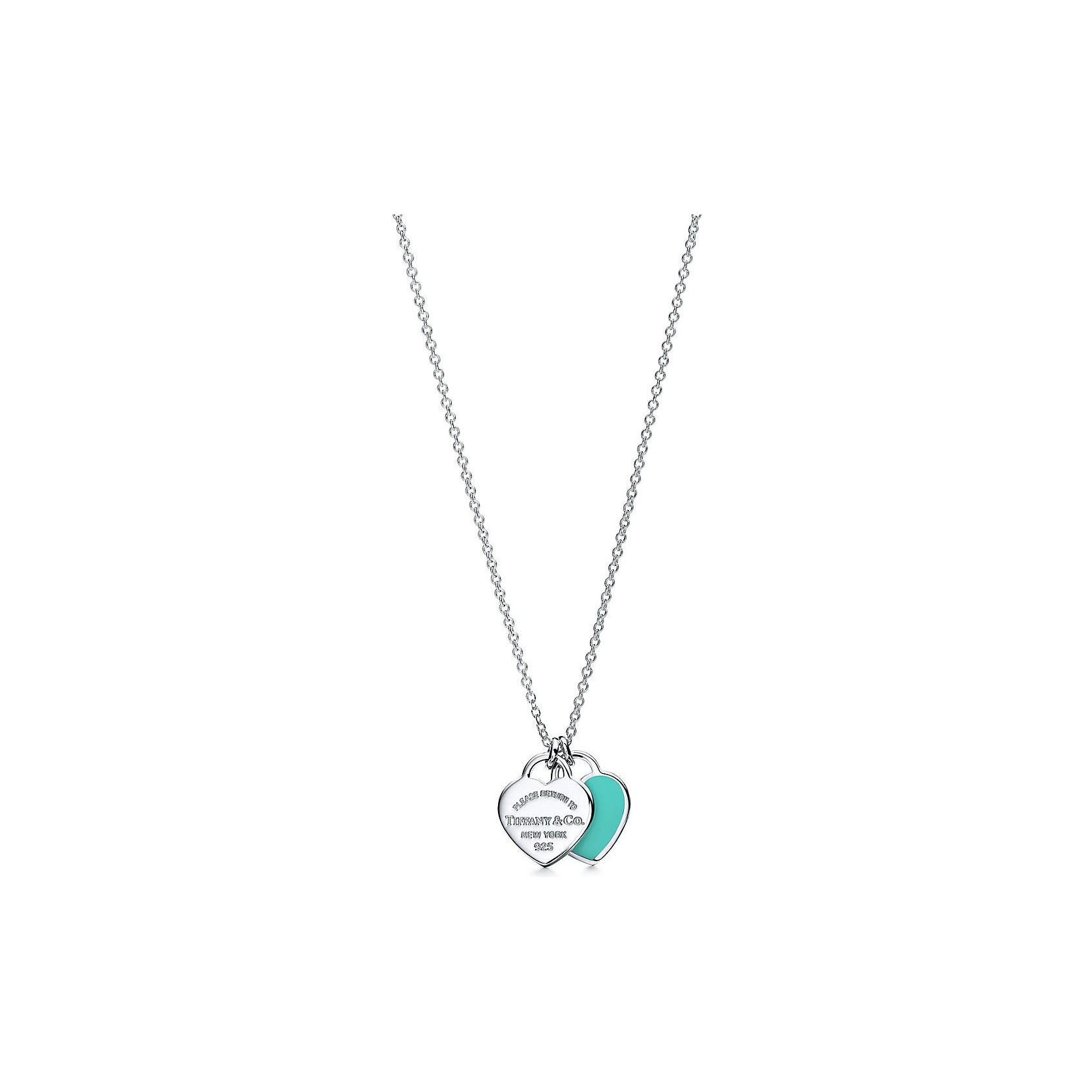 Tiffany & Co. Return To Tiffany Doppelherz-Anhänger Mini 925 Silber Emaille Halskette Damen Halskette GRP06366,27125107 Box,18