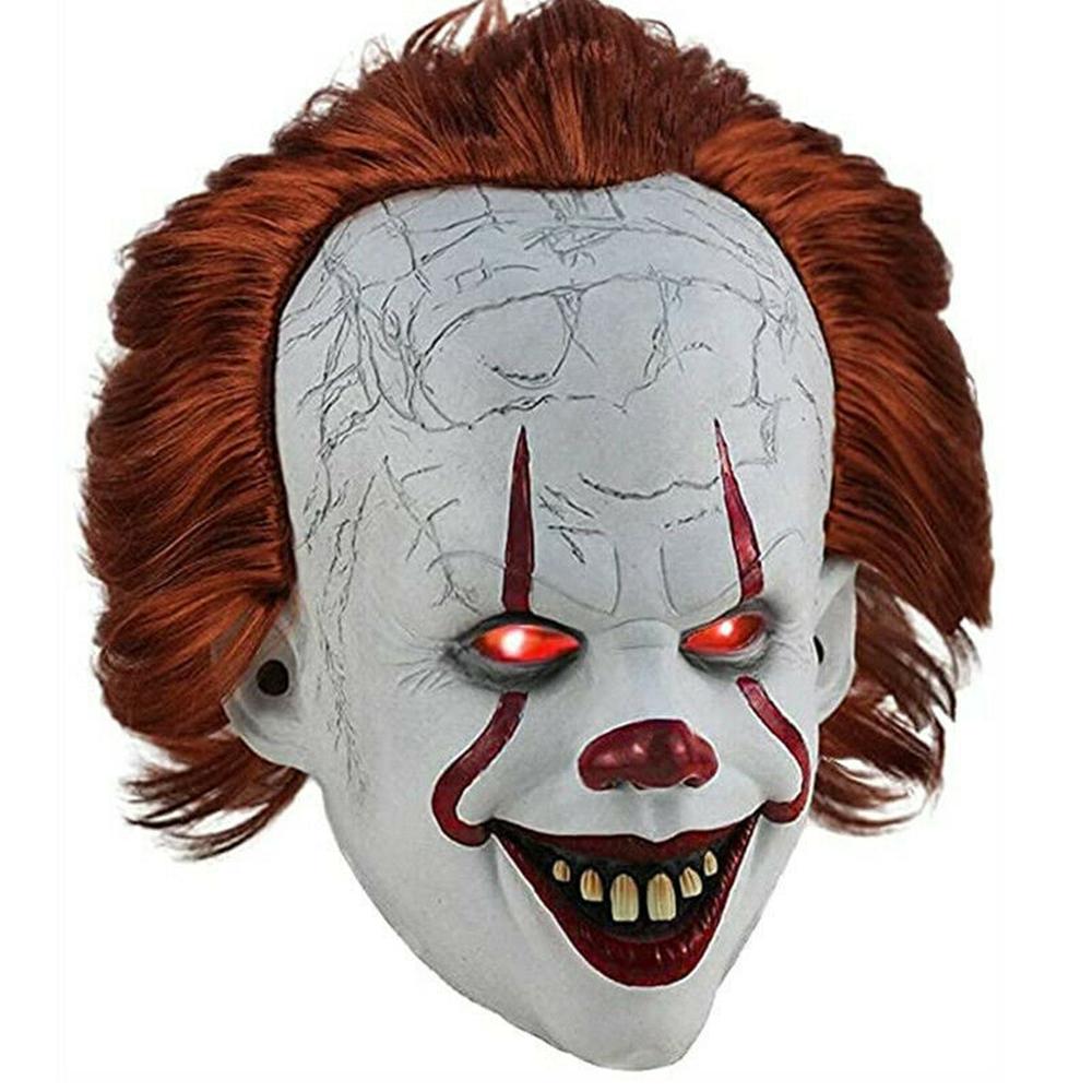 Gruseliger Clown Pennywise ES Vollmaske Leuchtende Augen Horror Cosplay Halloween Kostüm gray