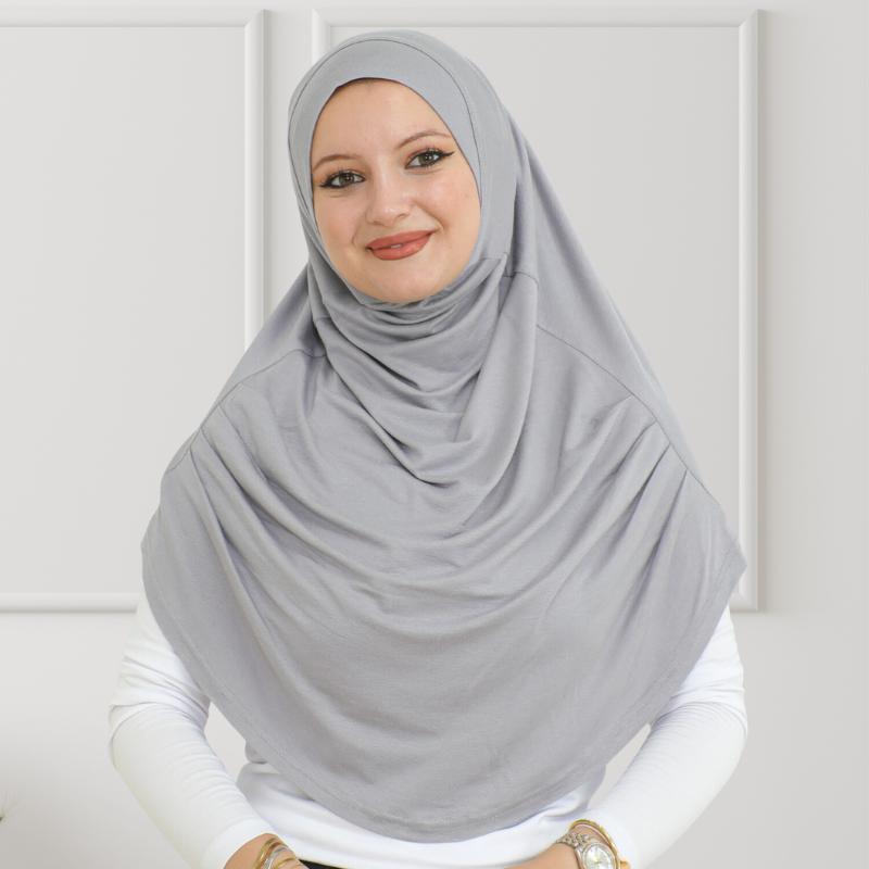 Tragefertiger Hijab für Frauen, Instant-Turban, weicher muslimischer Schal zum Gebet, lange Hijabs, islamische Kleidung, Jersey-Abaya grau
