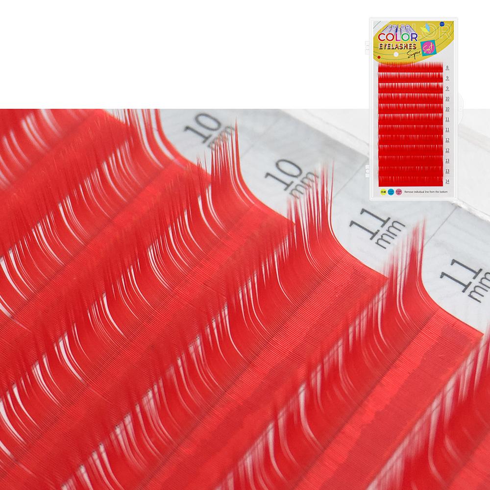 GAHAMACA Einzelne farbige Wimpern C/D/L/LU Curl 0,07/0,10 mm 8–14 mm falsche Wimpern künstliche farbige Wimpernverlängerungen 0.07mm LU 8-14mm MIX rot