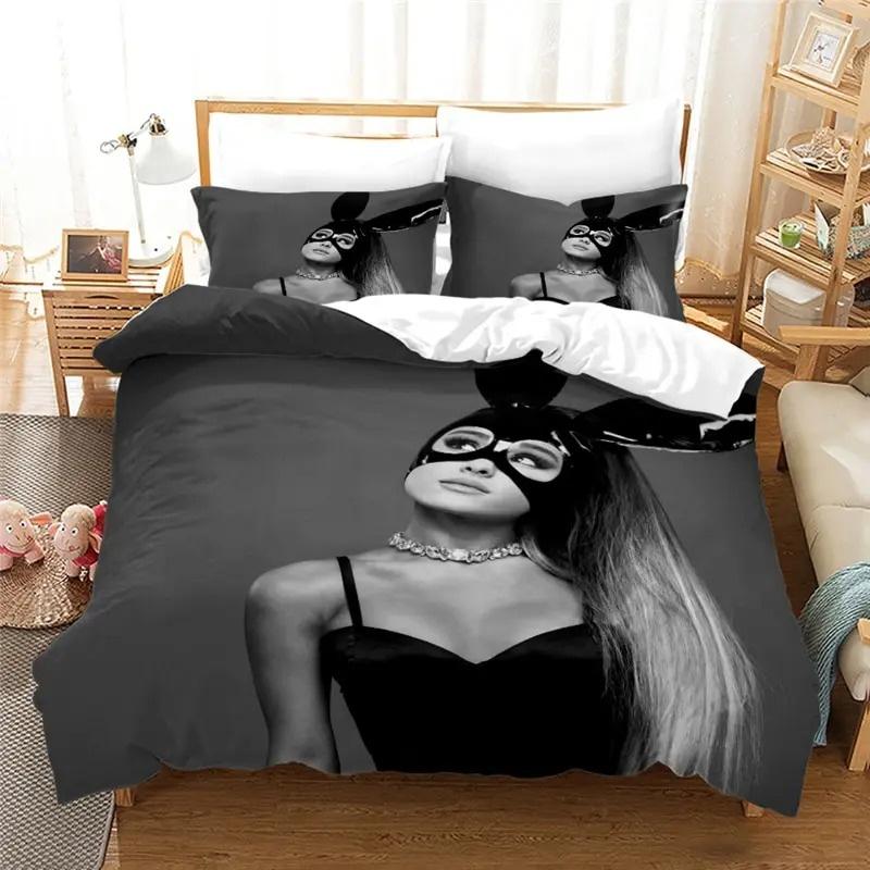 Ariana Grande Bettwäsche-Set 3D-Druck Mode Pop-Sängerin Heimdekoration Junge Mädchen King Size Bettwäsche-Set Bettbezug Kissenbezug 140x200cm 3pcs