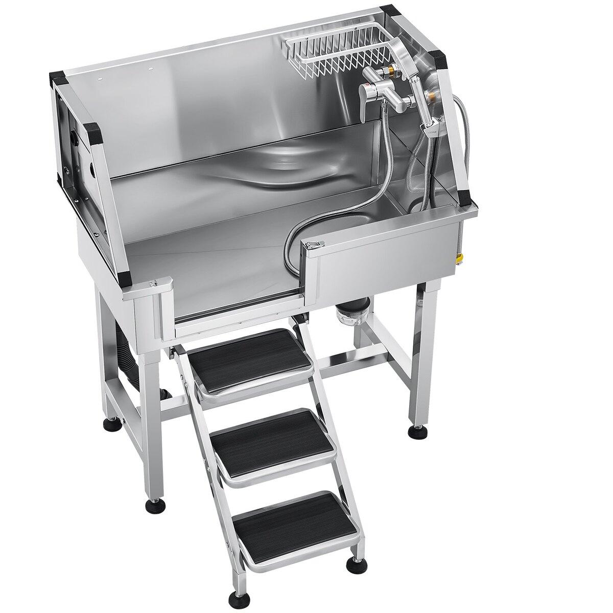 86,4 cm Hundepflege-Badebadewanne Edelstahl mit Treppe Armatur Linke Tür