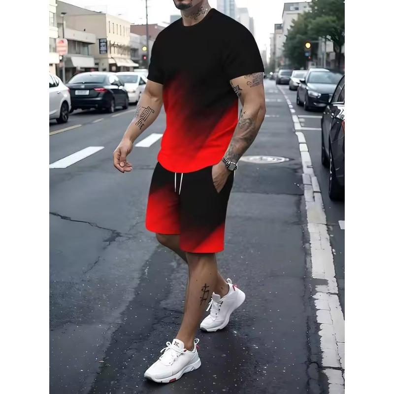 3D-Druck Herren Sportbekleidung Fitness-Set Laufanzug Lässiges T-Shirt + Shorts Set Atmungsaktive Jogging-Sportbekleidung Gestreifter Anzug 3XL