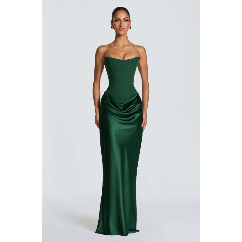 Neues Einfarbiges Taillen Sexy Schlauchoberteil Hüft Langes Kleid Kleid Satin Schnürung Streamer Kleid L grün