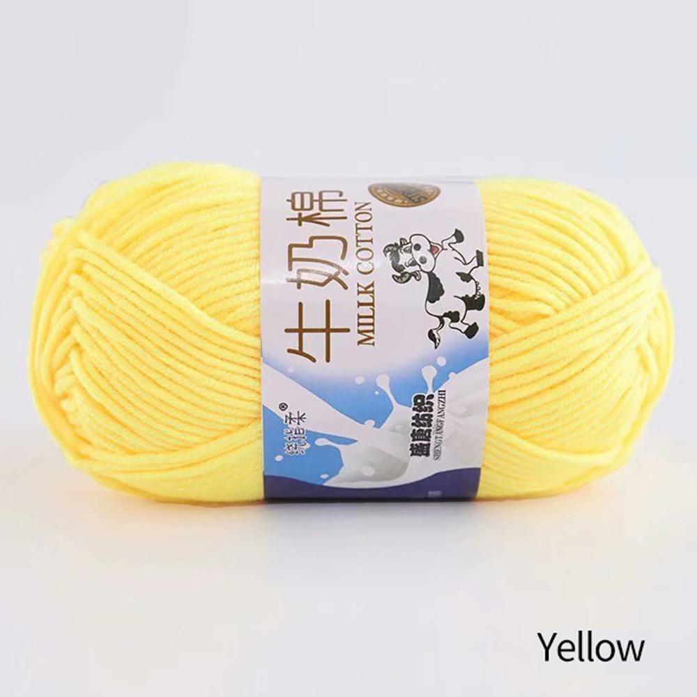 FEIJIEAST 50 g/Rolle Milch-Baumwollgarn, 5-lagig, Handstrickgarn, weich, warm, DIY-Baumwollfäden, Babywolle zum Handstricken, Häkelgarn gelb