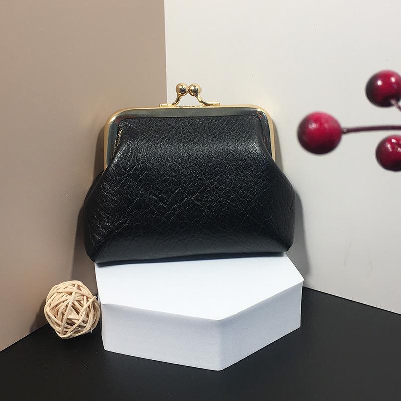 Vintage-Geldbörse für Damen, kurze Geldbörse, Schnalle, Münztasche, Wechseltasche schwarz