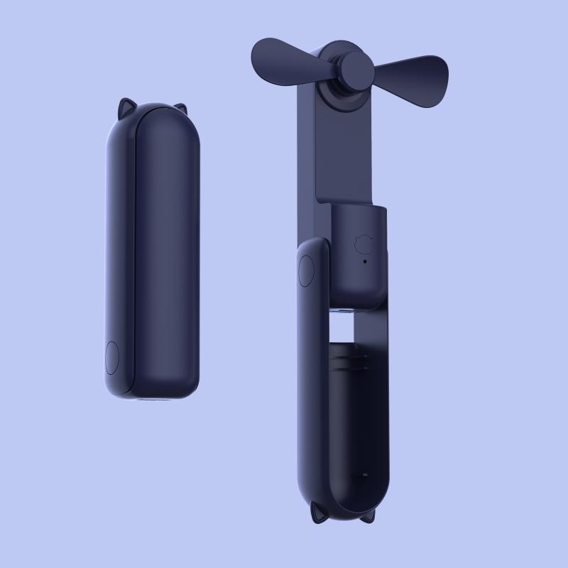 Tragbarer, zusammenklappbarer elektrischer Ventilator, 3-in-1, Mini-Handventilator, leichter tragbarer Taschenventilator, kleiner Ventilator für Studenten blau