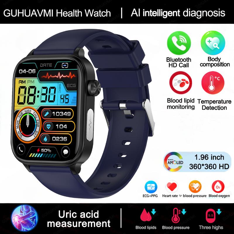 2025 Neue EKG+PPG Blutfett Harnsäure Gesundheits-Smartwatch Herren Herzfrequenz Blutdruck Bluetooth Anruf Smartwatch Damen Blue silicone belt