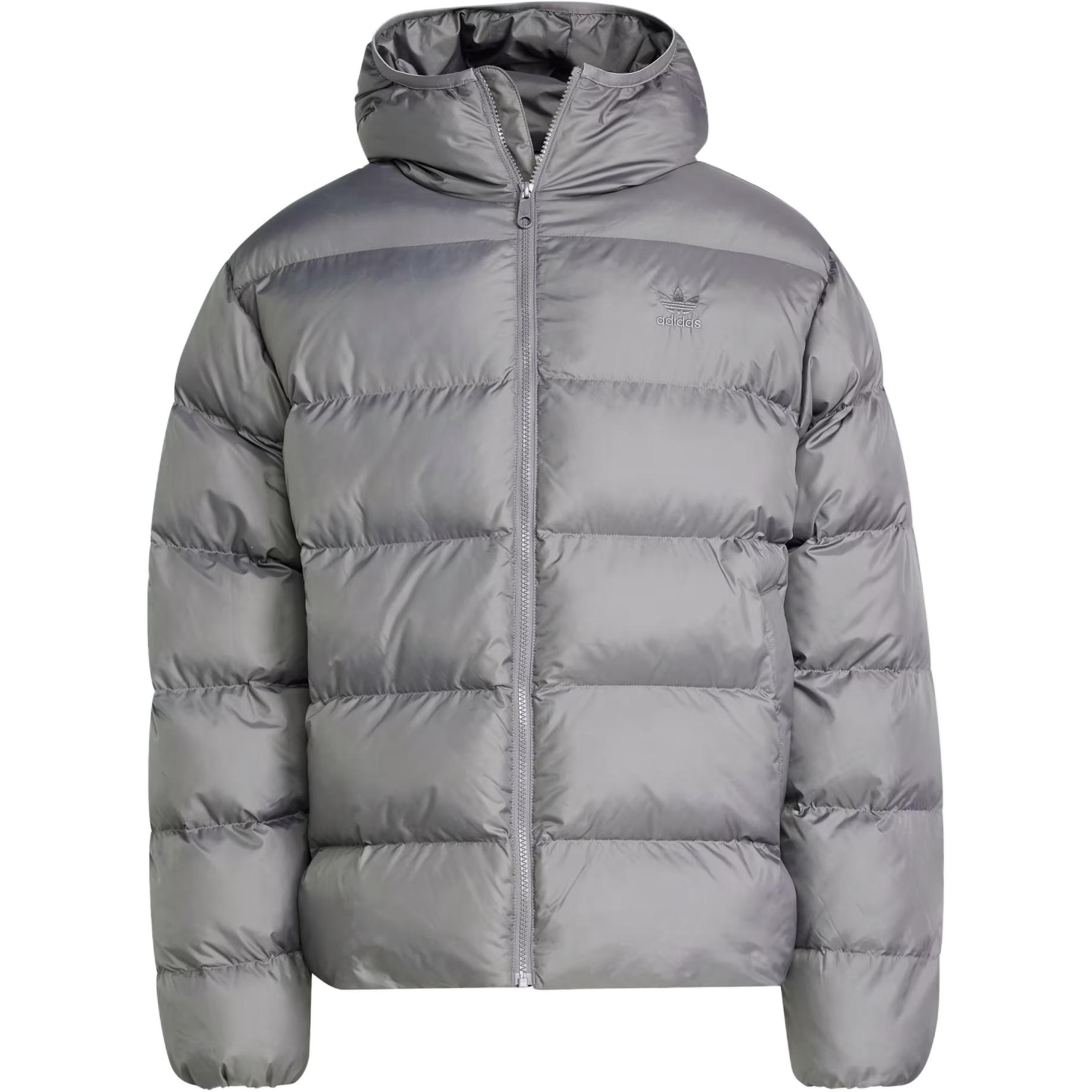 Adidas Originals Tonale Kapuzen-Pufferjacke Gesticktes Logo Outdoor Lässig Sport Reißverschluss Baumwollmantel Herrenjacke Grau IY3398 XS