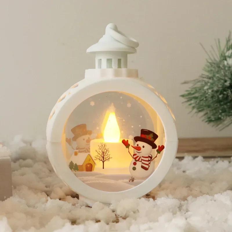Weihnachten Neujahr Geschenke Runde Windlicht Frohe Weihnachten Dekoration für Zuhause Ornamente Weihnachten Festliche Partyzubehör SM-White weiß