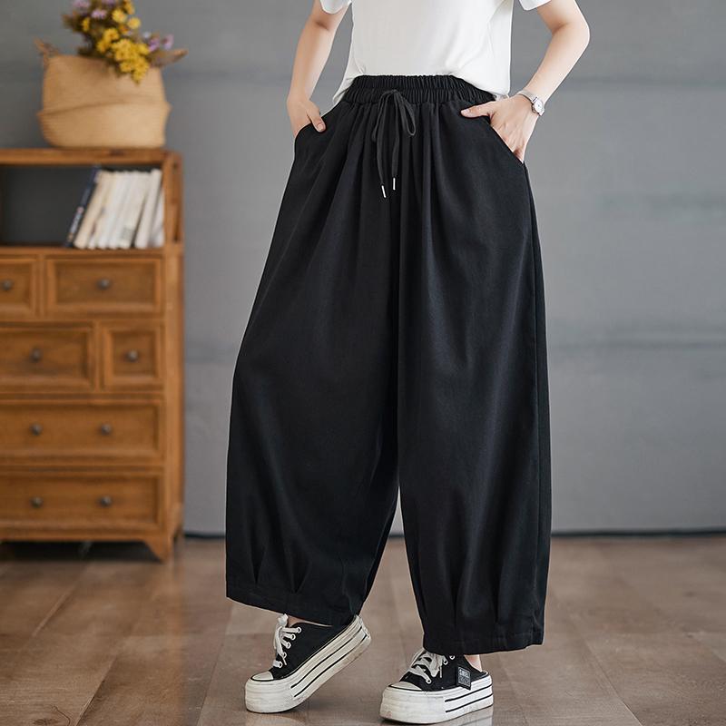 DIMANAF 2025 Sommer Übergröße Damen Hose Hose Locker Weitbeinige Hose Lässig Uni Vintage Große Größe Jeans 3XL schwarz