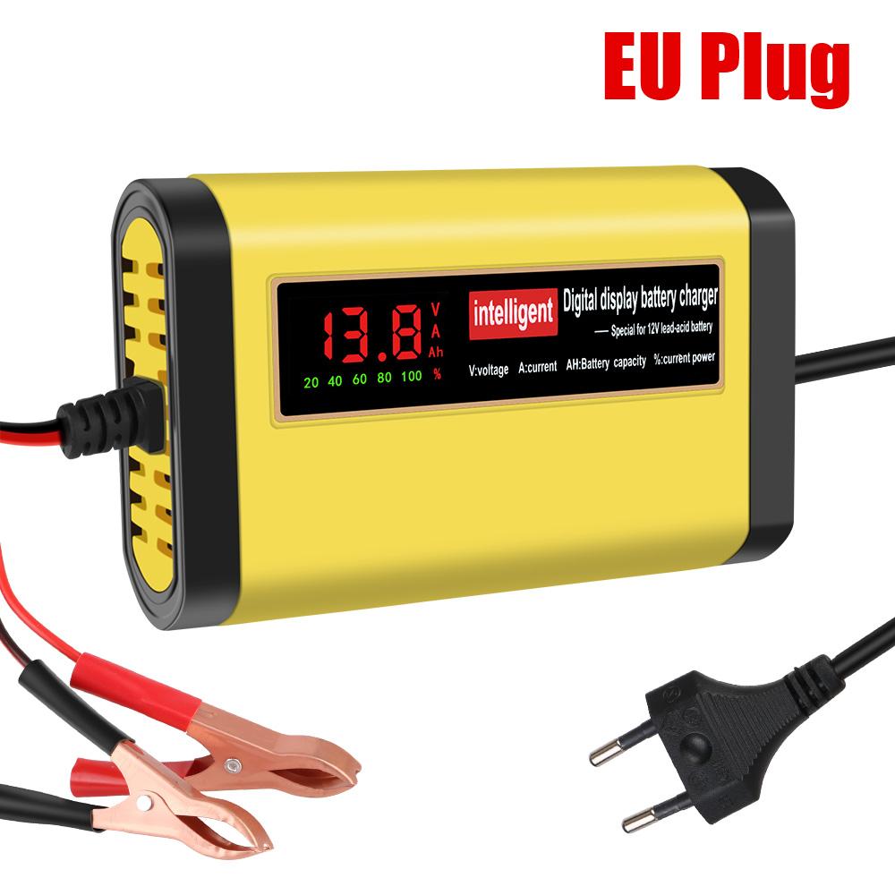 Digitales LCD-Display, 2 A, intelligentes Schnellladen, vollautomatisches Autobatterie-Ladegerät, 3 Stufen, Blei-Säure-AGM-GEL-Batterieladegeräte, Autozubehör EU PIug