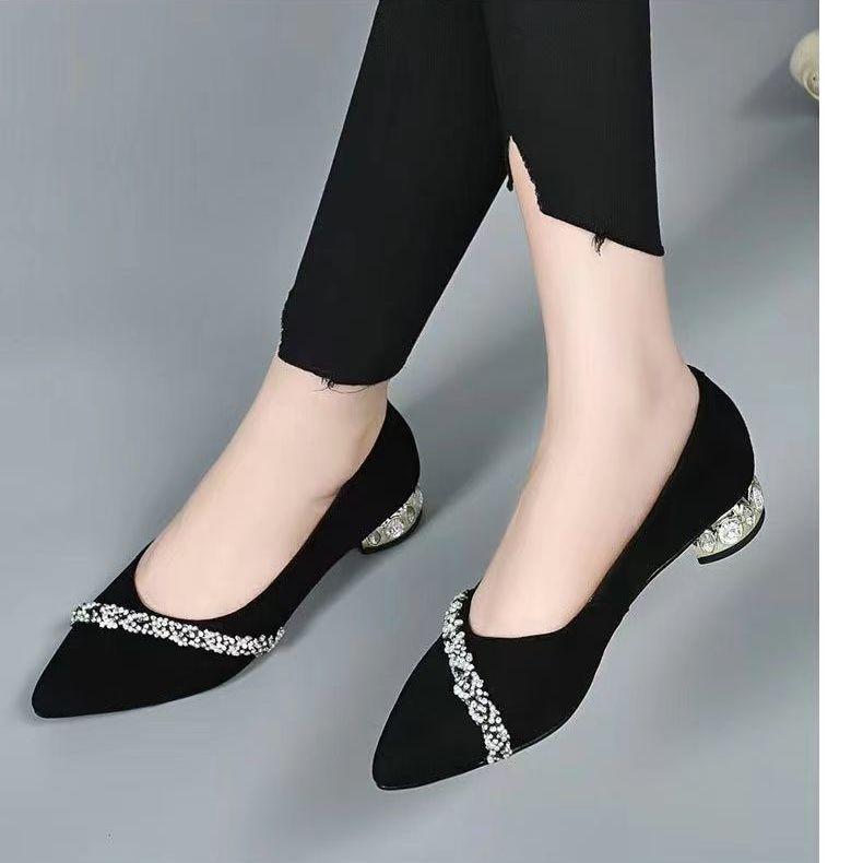 Grobe Einzelschuhe, gefrostete Damenschuhe, flache Schuhe, Joker, flach, spitze Damenschuhe, Frühling und Sommer, Freizeitschuhe, Arbeitsschuhe 40 schwarz