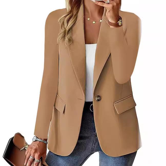 Damen Oversize Blazer Jacke Business Anzug Mantel Revers Langarm Solide Knopfleiste Lässig Elegant Mantel Trendy Loose Outwear M khaki