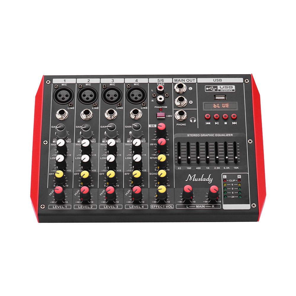 Muslady D6 Tragbare Mixer-Konsole mit 6 Kanälen, Mixer-EQ und 7 Kanälen 6-Channel-EU schwarz