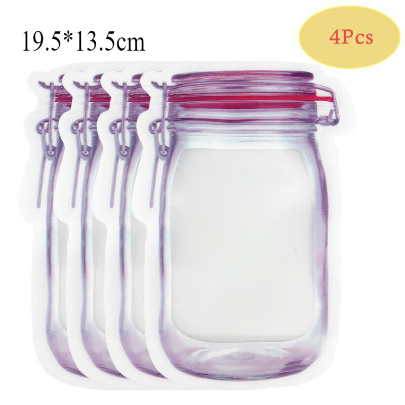 Wiederverwendbare Zip-Lock-Beutel in Form von Gläsern zur Aufbewahrung von Lebensmitteln 4pcs rot