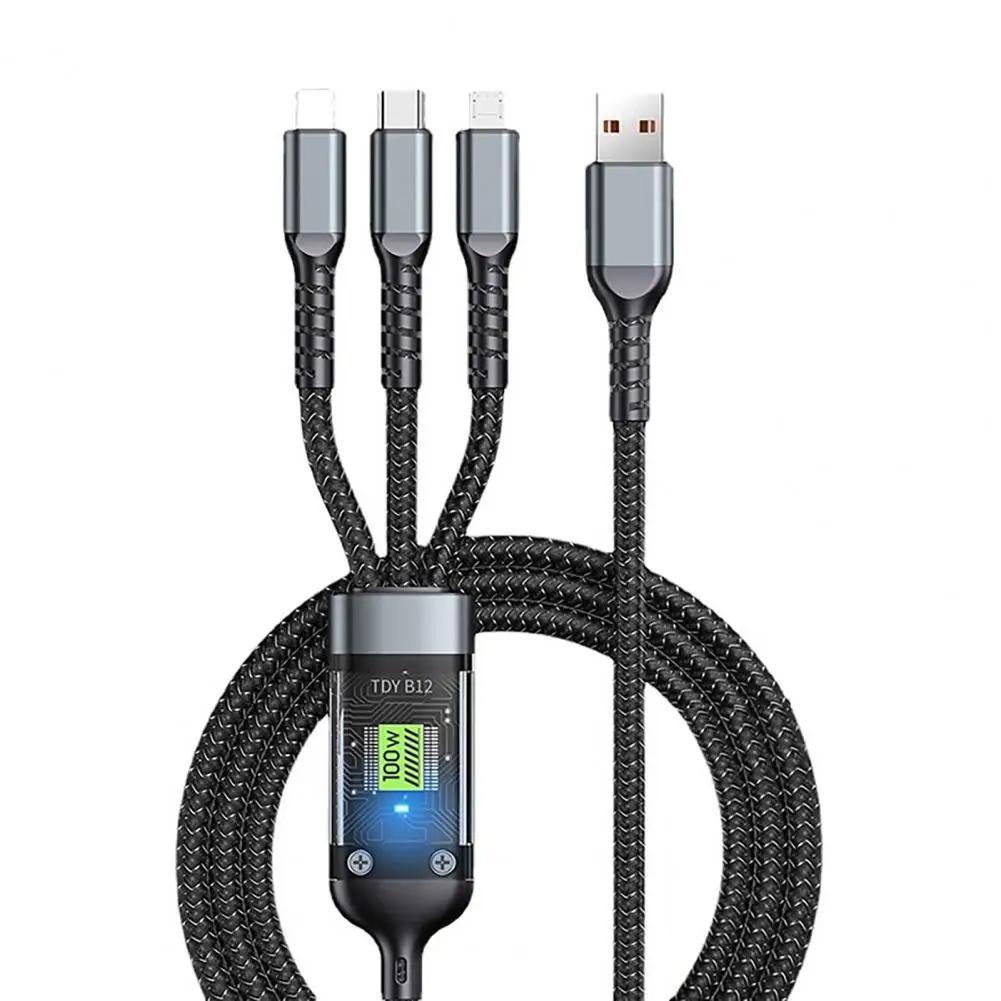 100W Schnellladekabel Mehrfach-Ladekabel aus geflochtenem Nylon Mehrere USB-Universal-3-in-1-Ladekabeladapter mit Typ-C-Mikro schwarz