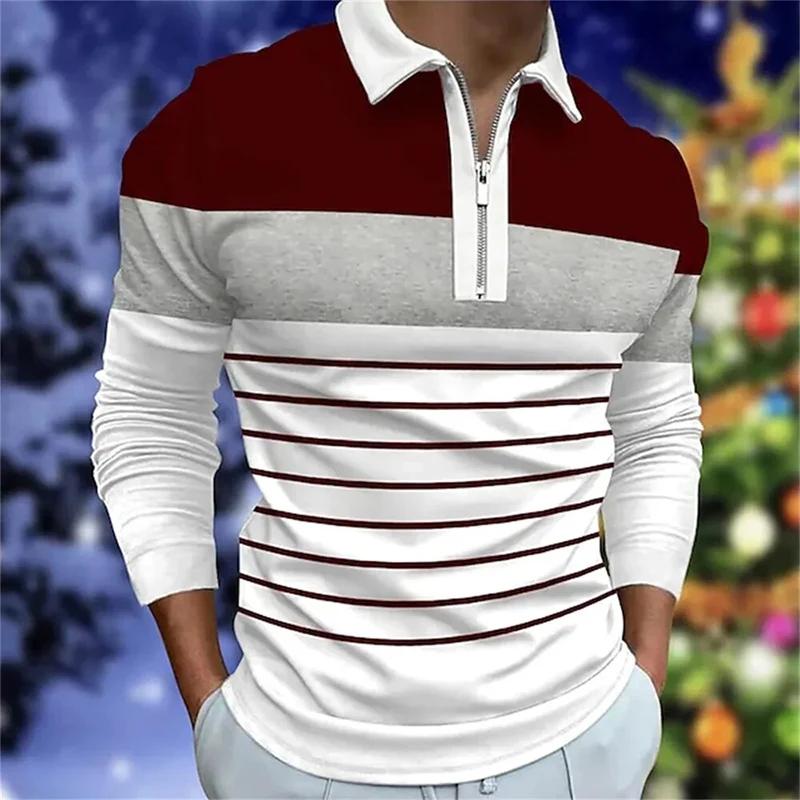 Frühling Herbst Herren Langarmshirts Poloshirt Reißverschluss Poloshirt Herren Casual Poloshirt Mode Streifen Golf Poloshirt M